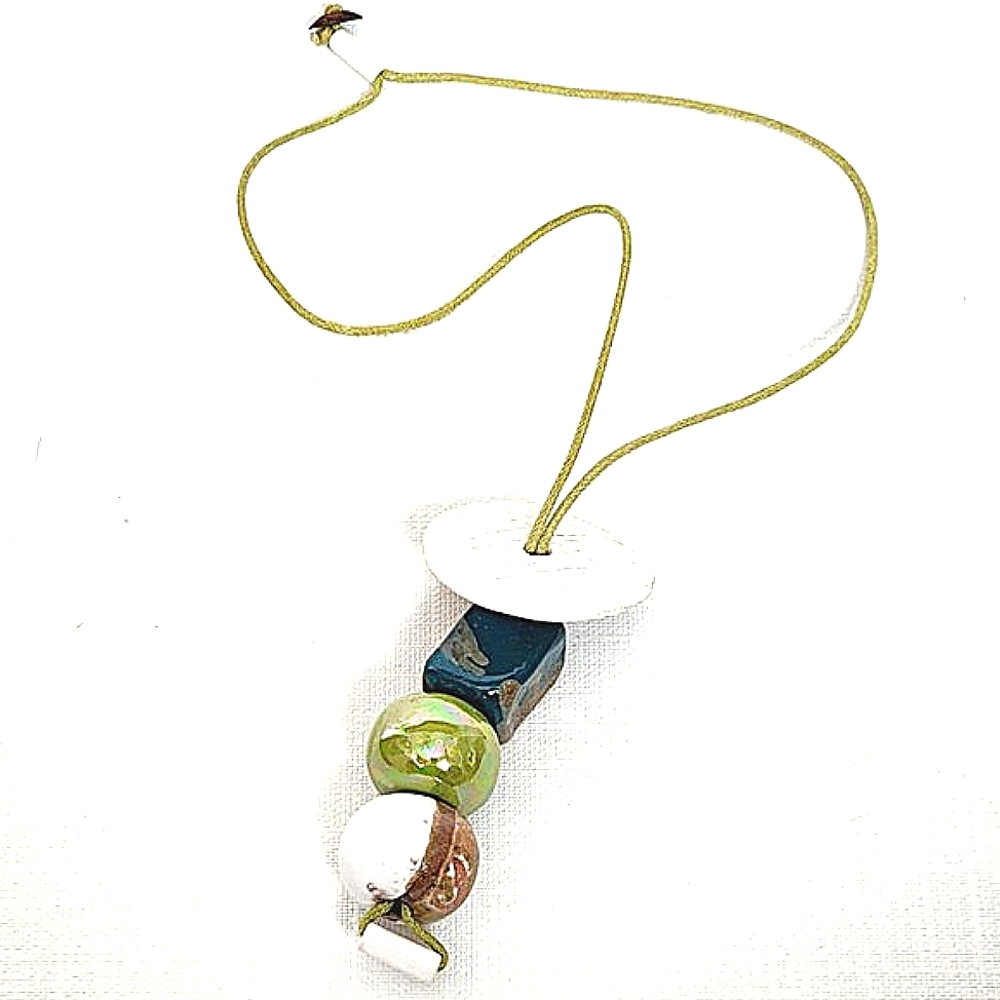 Green white & teal ceramic statement necklace